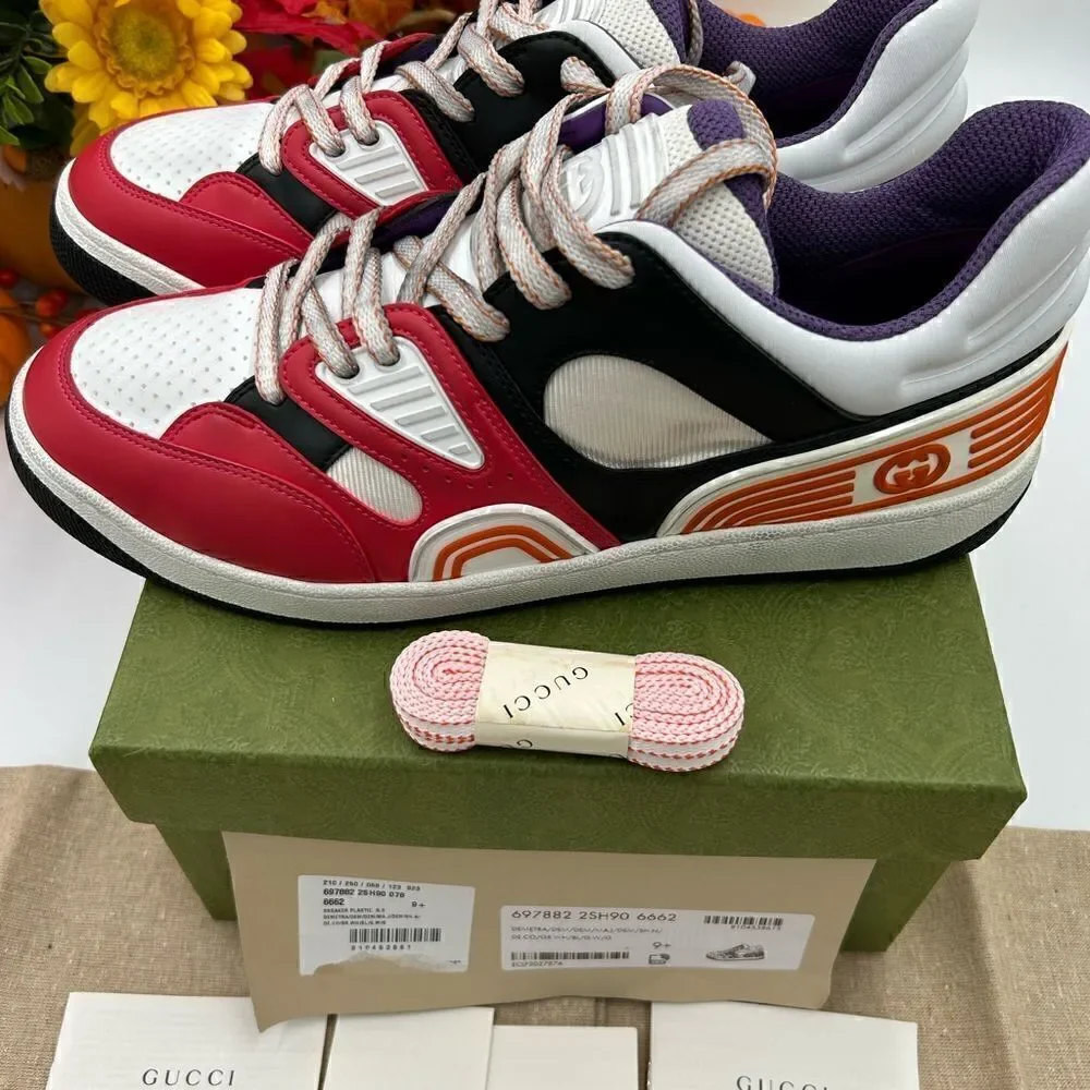 Men’s Gucci basket low top sneakers, size 10.5 fits 11.5 US made in Italy